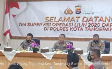 POLRESTA TANGGERANG TERIMA KUNJUNGAN TIM SURPERVISI S.O.P.S MABES POLRI.dalam rangka operasi lilin kalimaya 2020.
